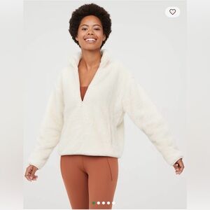 OFFLINE By Aerie Fluffy Sherpa Quarter Zip Sweatshirt Coconut size XL
